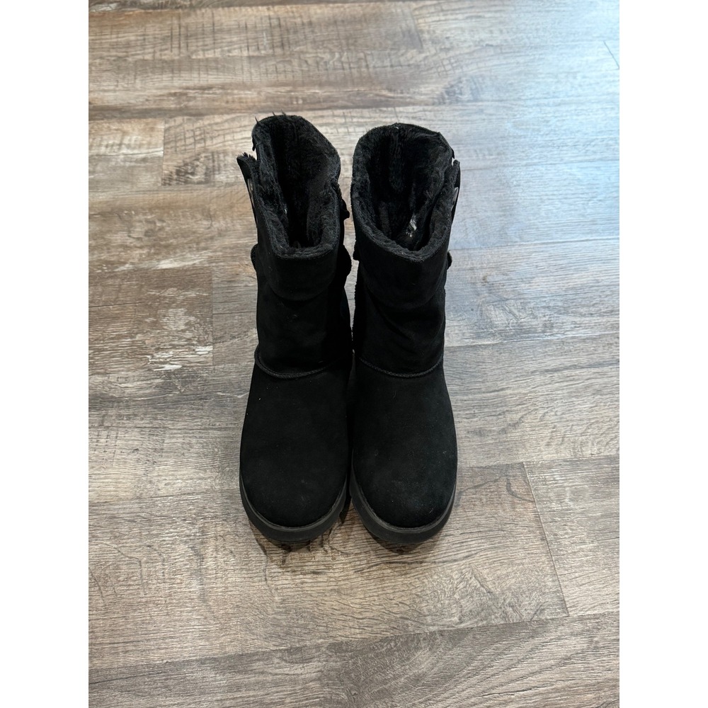 Skechers Australia Keepsakes Black Suede Faux Fur Button Boots 47221 Size 8
